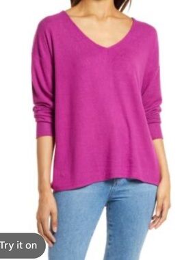 Gibsonlook Slouchy Soft Fleece V-neck Long Sleeve Womens Blouse
